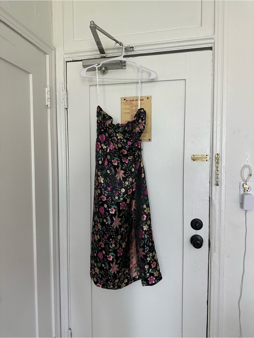 Lulu's Black Satin Floral Slip Dress with Pink & Green Blooms